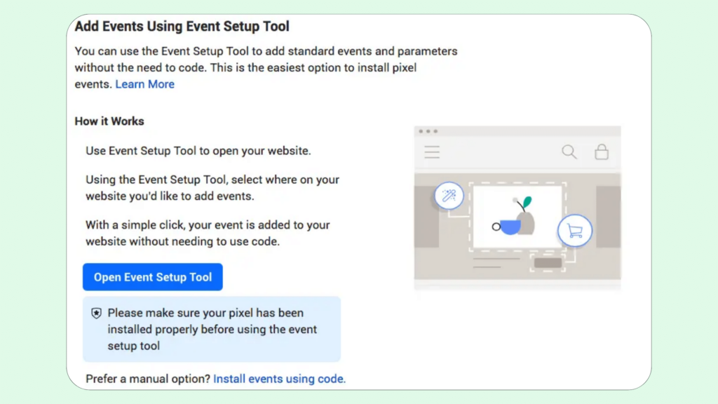 Click Open Event Setup Tool button, How to setup Facebook pixel