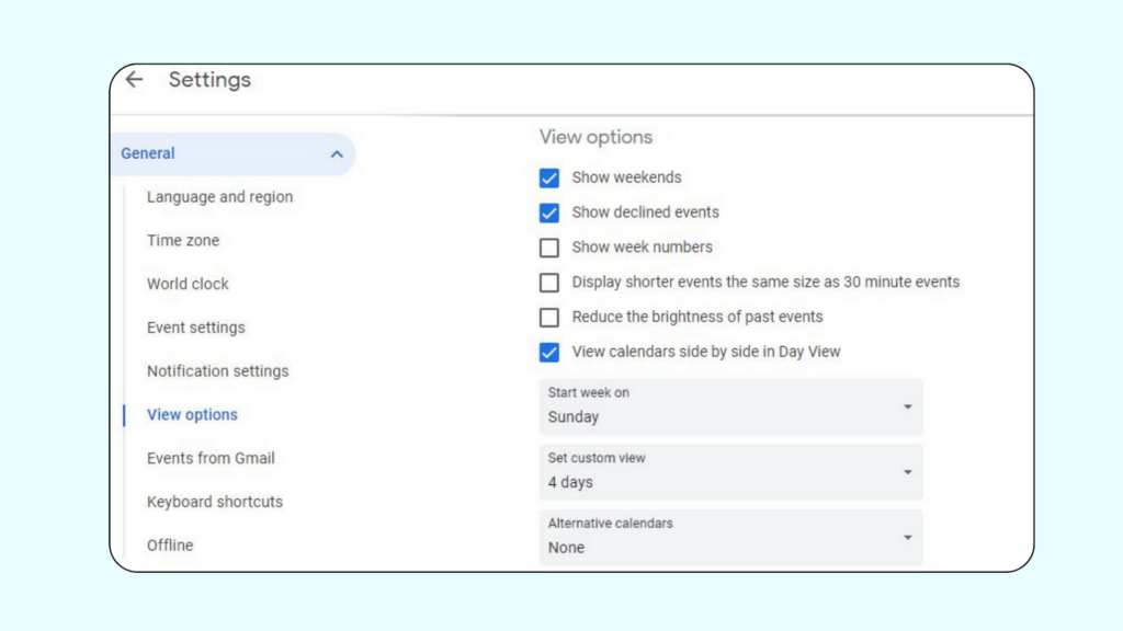 Google calendar hacks - Set a custom calendar view