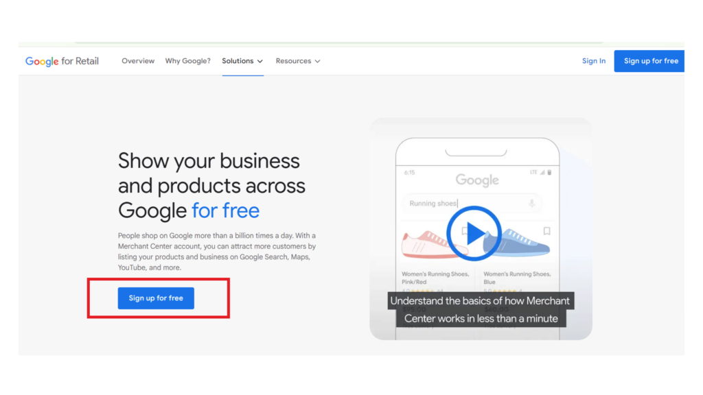 How to create Google Shopping Feed, sign up for Google Merchant center 