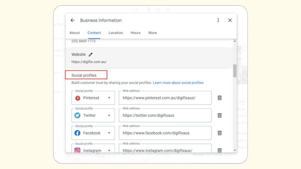 Select social profiles, How To Add Social Media Profiles To Google My Business