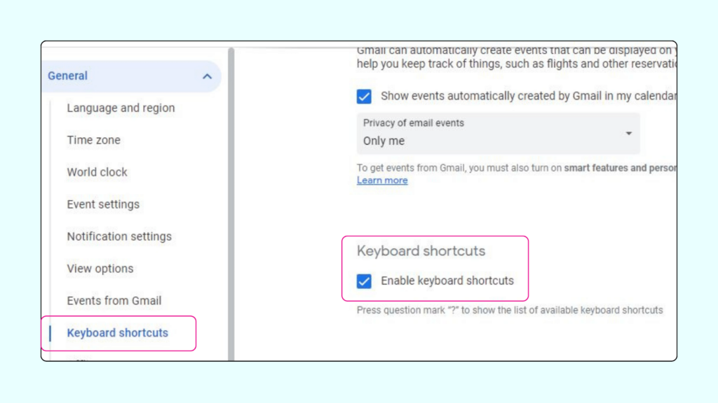 Keyboard Shortcuts for Google Calendar