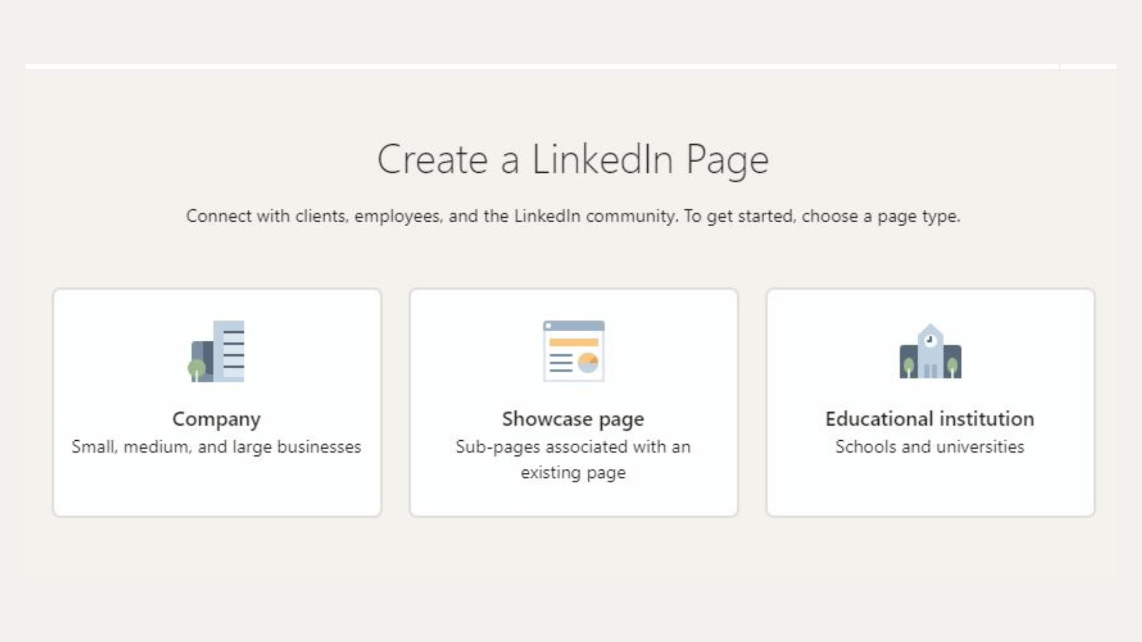 how to create a company page in LinkedIn select page type