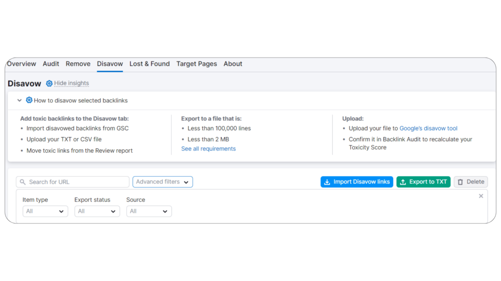 Disavow toxic links using SEMrush Disavow toxic links using SEMrush