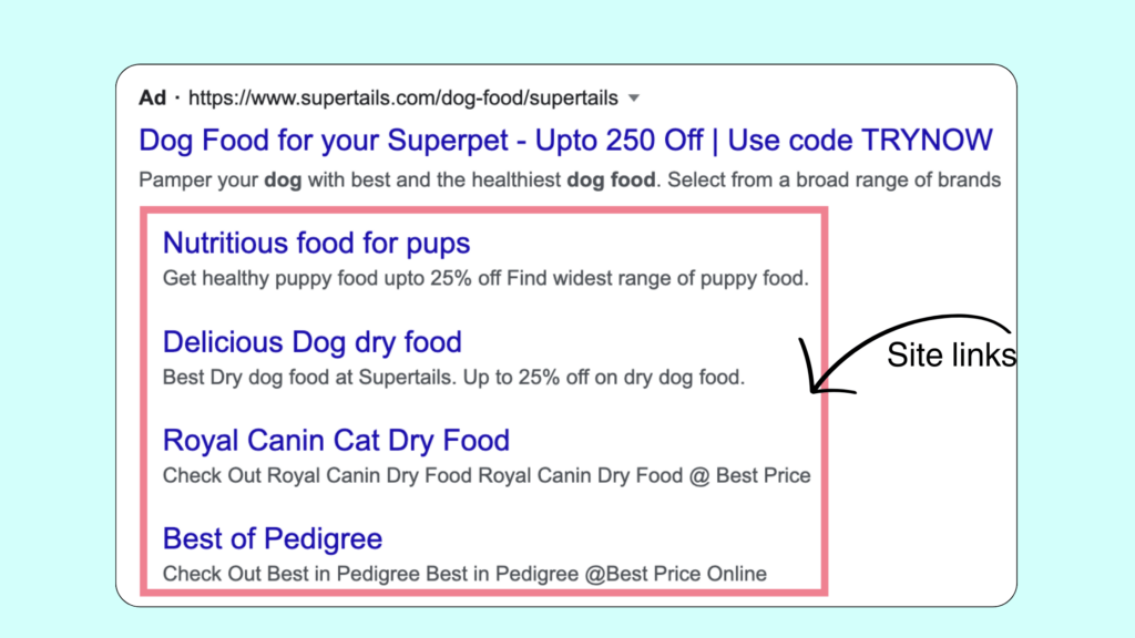 How to write effective Google Ads copy , Site links of a Google ads How to write effective Google Ads copy , Site links of a Google ads