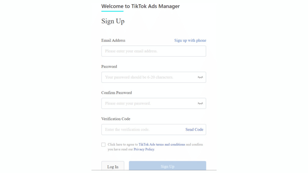 Sign up to TikTok Ads Manager Sign up to TikTok Ads Manager