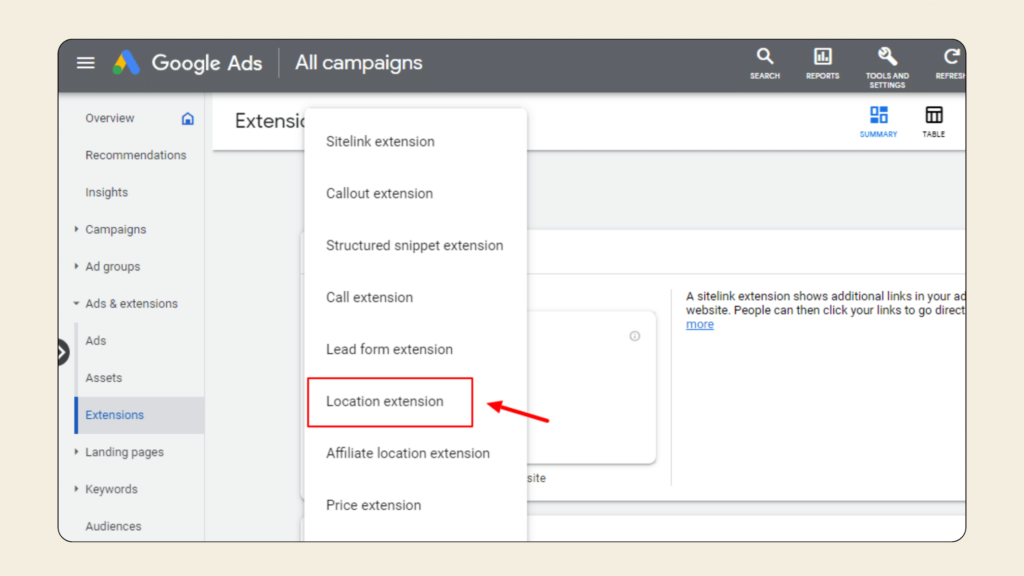 how to link Google My Business to Google ads - Select location extension how to link Google My Business to Google ads - Select location extension