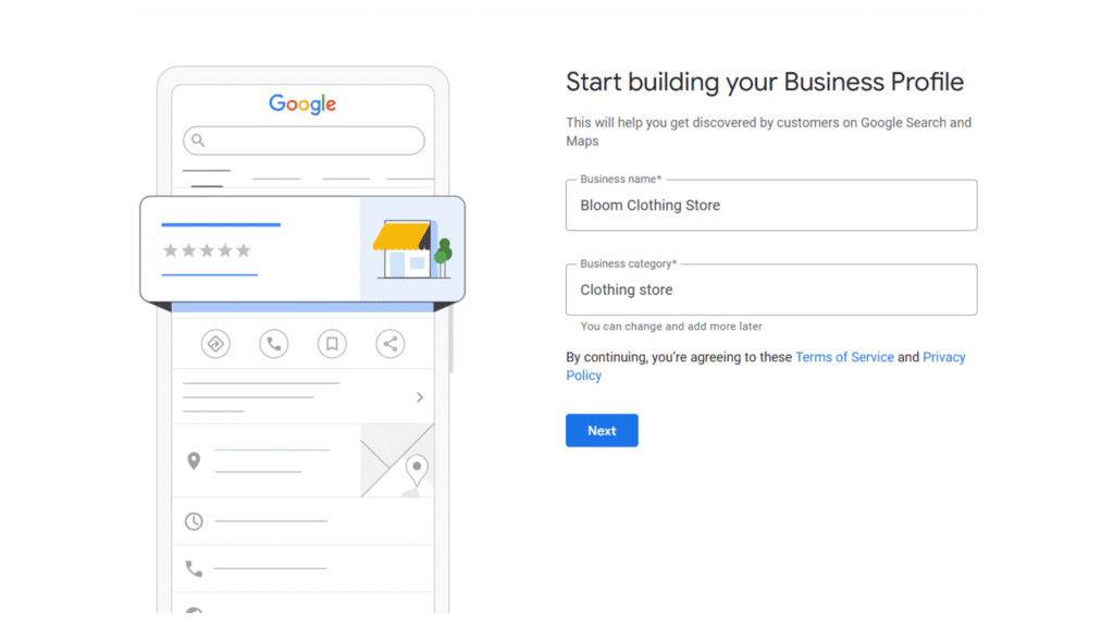 Google Business Profile creation steps