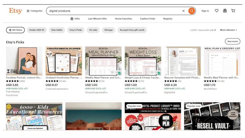Platforms to sell digital products , Etsy Platforms to sell digital products , Etsy