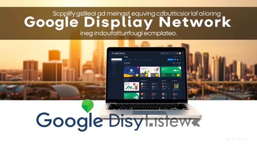 A Sleek And Modern Digital Marketing Platform Showcasing The &Quot;Google Display Network&Quot; Services Offered By Digifix. The Foreground Depicts A Stylized Illustration Of The Google Display Network Logo, With Clean Lines And A Vibrant Color Palette. The Middle Ground Features A Laptop Screen Displaying A Dashboard Of Targeted Ad Placements And Performance Metrics. In The Background, A Cityscape Of Melbourne's Skyline Sets The Scene, With A Warm, Golden Lighting Creating A Professional And Authoritative Atmosphere. The Overall Composition Conveys Digifix's Expertise In Leveraging The Power Of The Google Display Network To Deliver Effective Advertising Solutions For Manufacturing Companies.