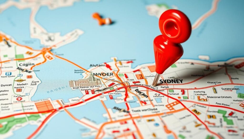 An Image Showing A Map Pin On A Sydney Map An Image Showing A Map Pin On A Sydney Map