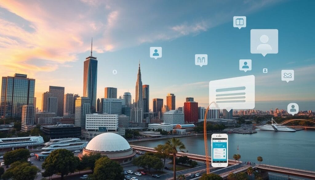 Generate An Image Of A Melbourne Cityscape With A Subtle Digital Marketing Theme Generate An Image Of A Melbourne Cityscape With A Subtle Digital Marketing Theme