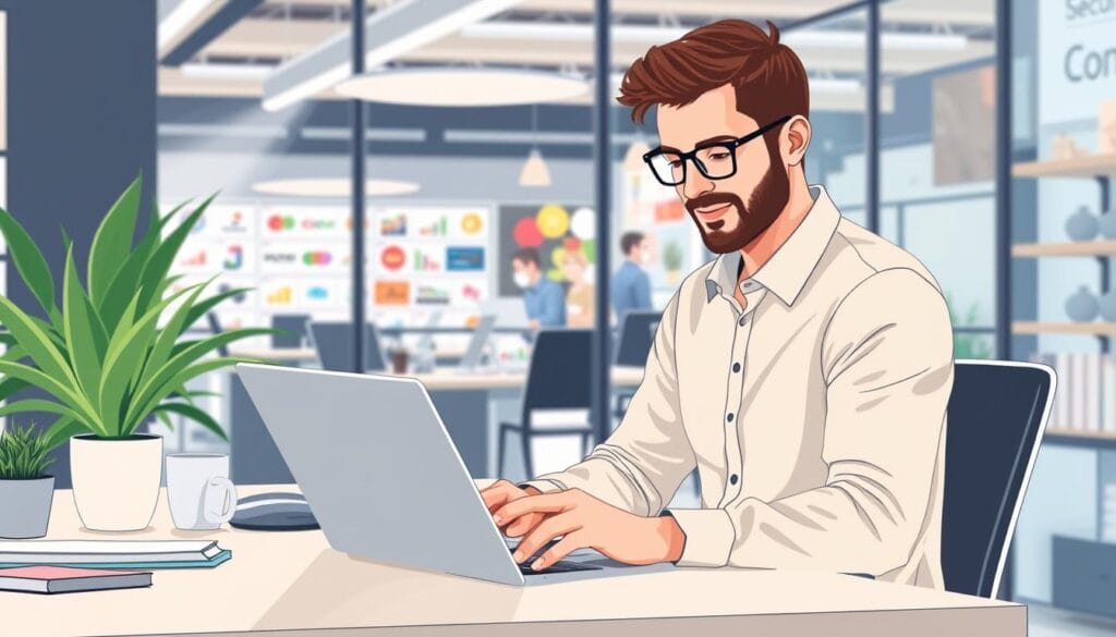 Generate An Image Of A Melbourne E-Commerce Business Owner Managing Google Shopping Campaigns On Their Laptop.