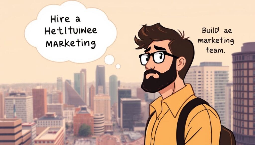 Image Of A Melbourne Business Owner Deciding Between A Digital Marketing Agency And An In-House Team