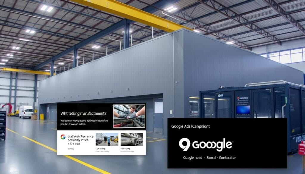 Image Of A Melbourne Manufacturing Facility With A Google Ads Campaign Overlay