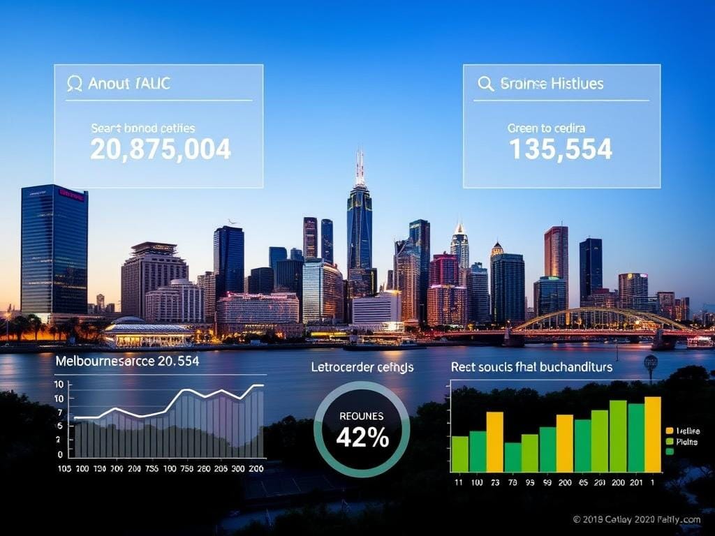Melbourne Business District With Digital Marketing Overlay Melbourne Business District With Digital Marketing Overlay