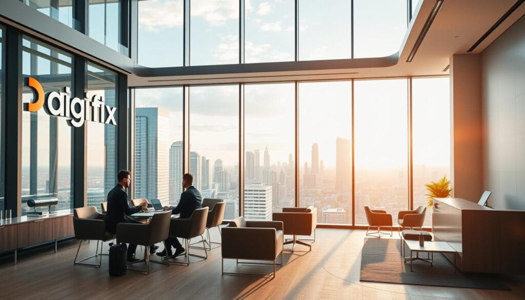 A Modern, Sleek Law Office With The Digifix Brand Prominently Displayed. The Interior Features Floor-To-Ceiling Windows Overlooking The Iconic Melbourne Skyline. Stylish Furniture, Clean Lines, And A Sophisticated Color Palette Create An Atmosphere Of Professionalism And Innovation. In The Foreground, A Team Of Lawyers Collaborating At A Glass Conference Table, Using The Latest Digital Tools And Technologies. The Middle Ground Showcases A Bustling Reception Area With A Minimalist Design. In The Background, A Panoramic View Of The City, Bathed In Warm, Golden Lighting That Filters Through The Windows, Symbolizing The Transformative Power Of Digifix's Legal Services. A Modern, Sleek Law Office With The Digifix Brand Prominently Displayed. The Interior Features Floor-To-Ceiling Windows Overlooking The Iconic Melbourne Skyline. Stylish Furniture, Clean Lines, And A Sophisticated Color Palette Create An Atmosphere Of Professionalism And Innovation. In The Foreground, A Team Of Lawyers Collaborating At A Glass Conference Table, Using The Latest Digital Tools And Technologies. The Middle Ground Showcases A Bustling Reception Area With A Minimalist Design. In The Background, A Panoramic View Of The City, Bathed In Warm, Golden Lighting That Filters Through The Windows, Symbolizing The Transformative Power Of Digifix's Legal Services.