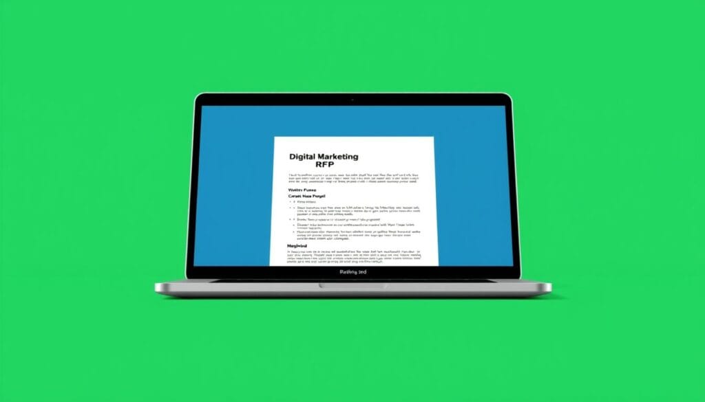 Generate An Image Of A Downloadable Digital Marketing Rfp Template On A Laptop Screen.