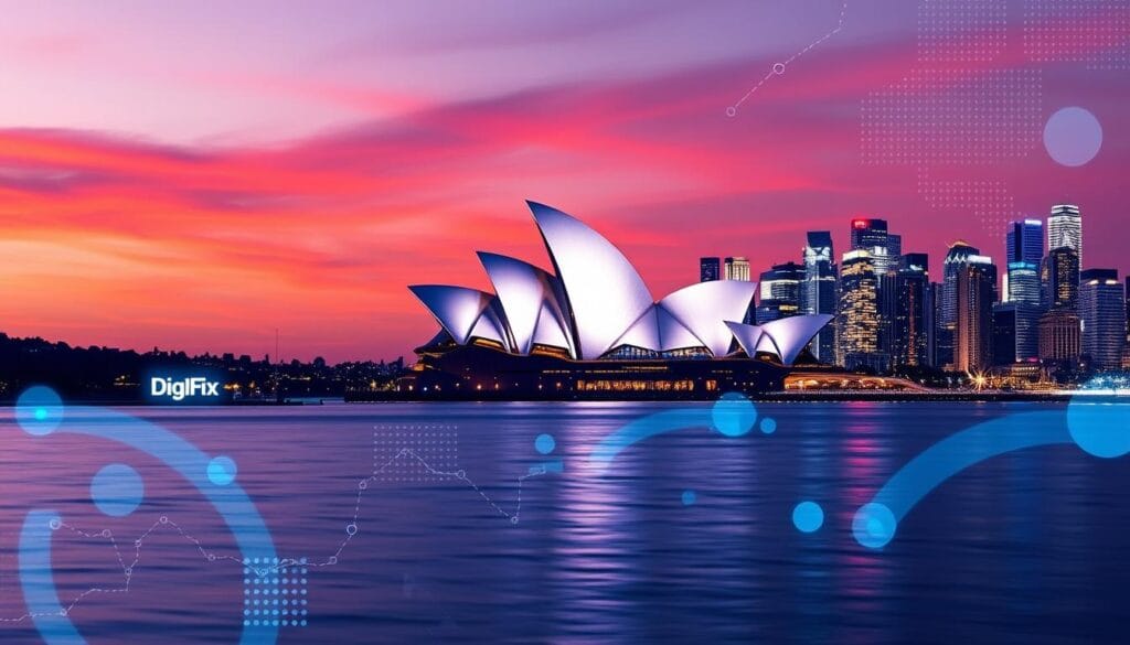 Image Of A Sydney Cityscape With A Digital Overlay, Representing Digifix's Digital Marketing Approach