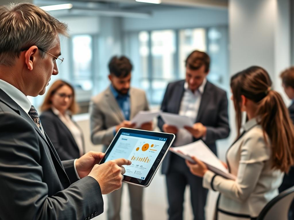 A Professional Consultation Scene Depicting A Diverse Group Of Business People Engaged In A Discussion About Link Building Services, With A Prominent Digital Marketing Consultant From &Quot;Digifix&Quot; Leading The Conversation. In The Foreground, Focus On The Consultant, A Middle-Aged Person In Smart Business Attire, Showing An Infographic On A Tablet. The Middle Ground Features A Diverse Team Of Professionals, Including A Young Woman And A Man In Business Casual Attire, Analyzing Documents And Taking Notes. In The Background, A Modern Office Space With A Bright, Well-Lit Atmosphere, Large Windows Letting In Natural Light, And A Minimalistic Design. The Mood Is Collaborative And Focused, Reflecting The Importance Of Ethical Link Building For Boosting Domain Authority. Link Building Services