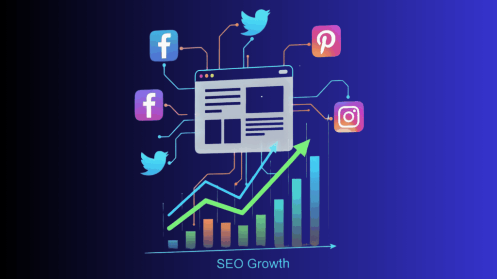 Various Social Media Icons, Such As Facebook, Twitter, Instagram, And Pinterest, Visually Interconnected With Dynamic Lines To Represent A Website, Symbolizing Synergy In Ecommerce. 
