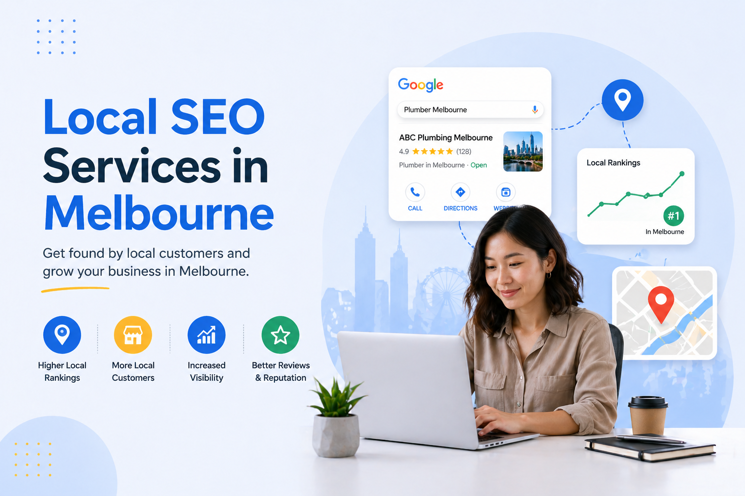 Local Seo Services Melbourne Business Owner Reviewing Search Rankings