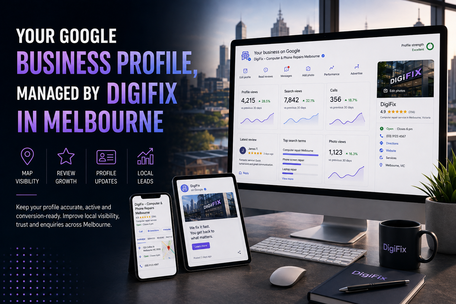 Google Business Profile Management Services In Mulgrave Shown On A Laptop Screen