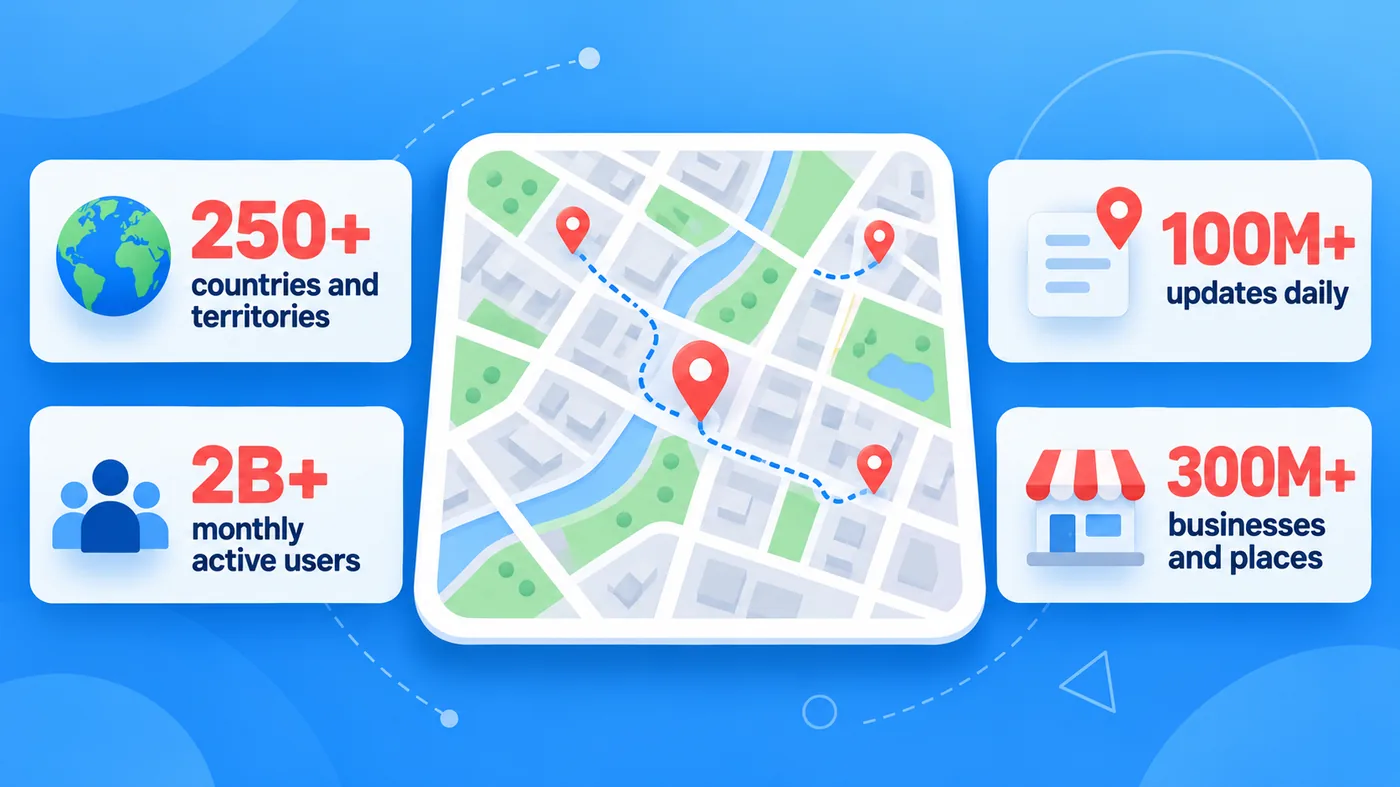 Google Maps Reach: 250+ Countries And Territories, 2B+ Monthly Active Users, 100M+ Daily Updates And 300M+ Businesses And Places