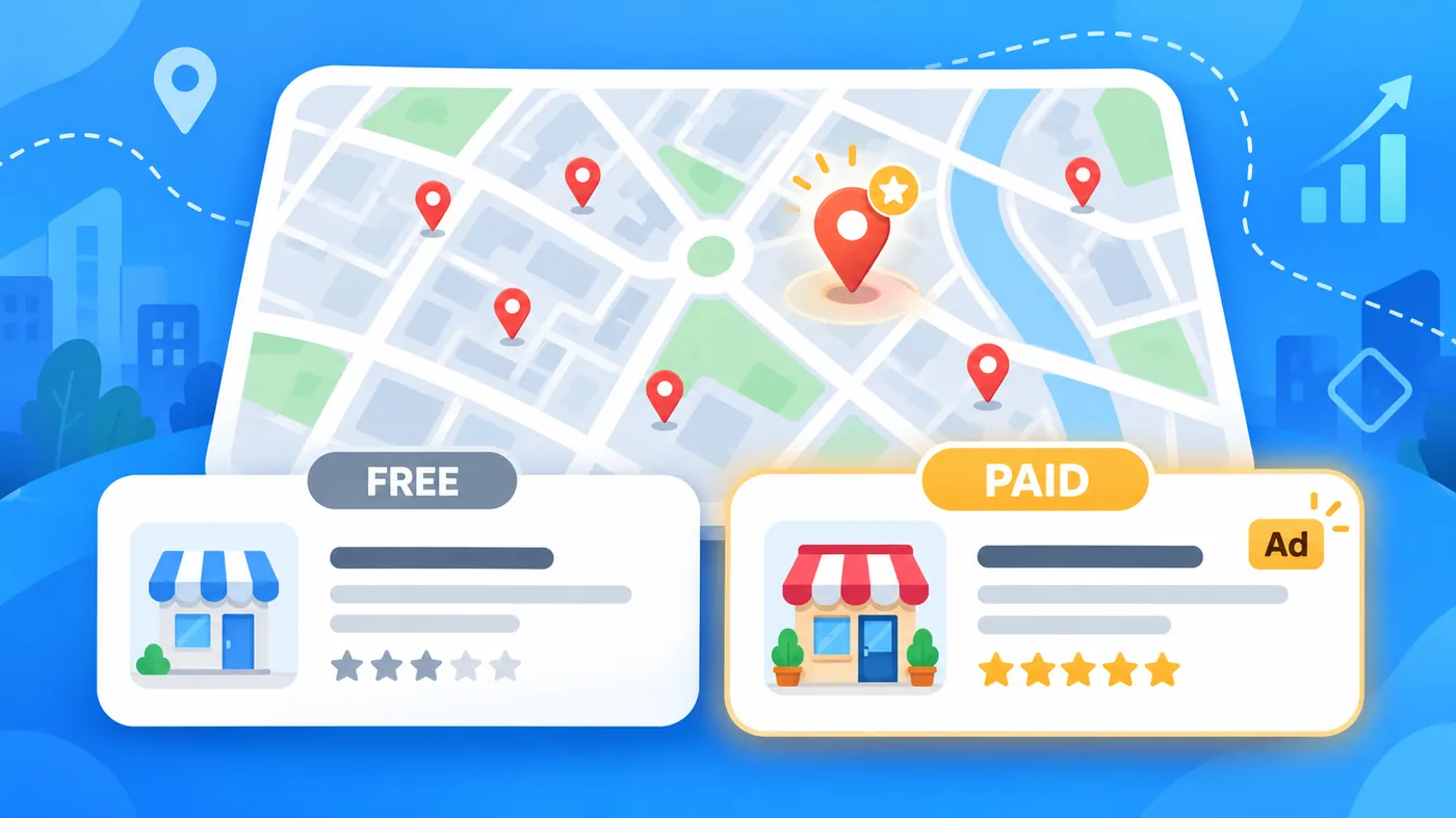 A Free Google Maps Listing Next To A Paid Promoted Listing Marked With An Ad Badge