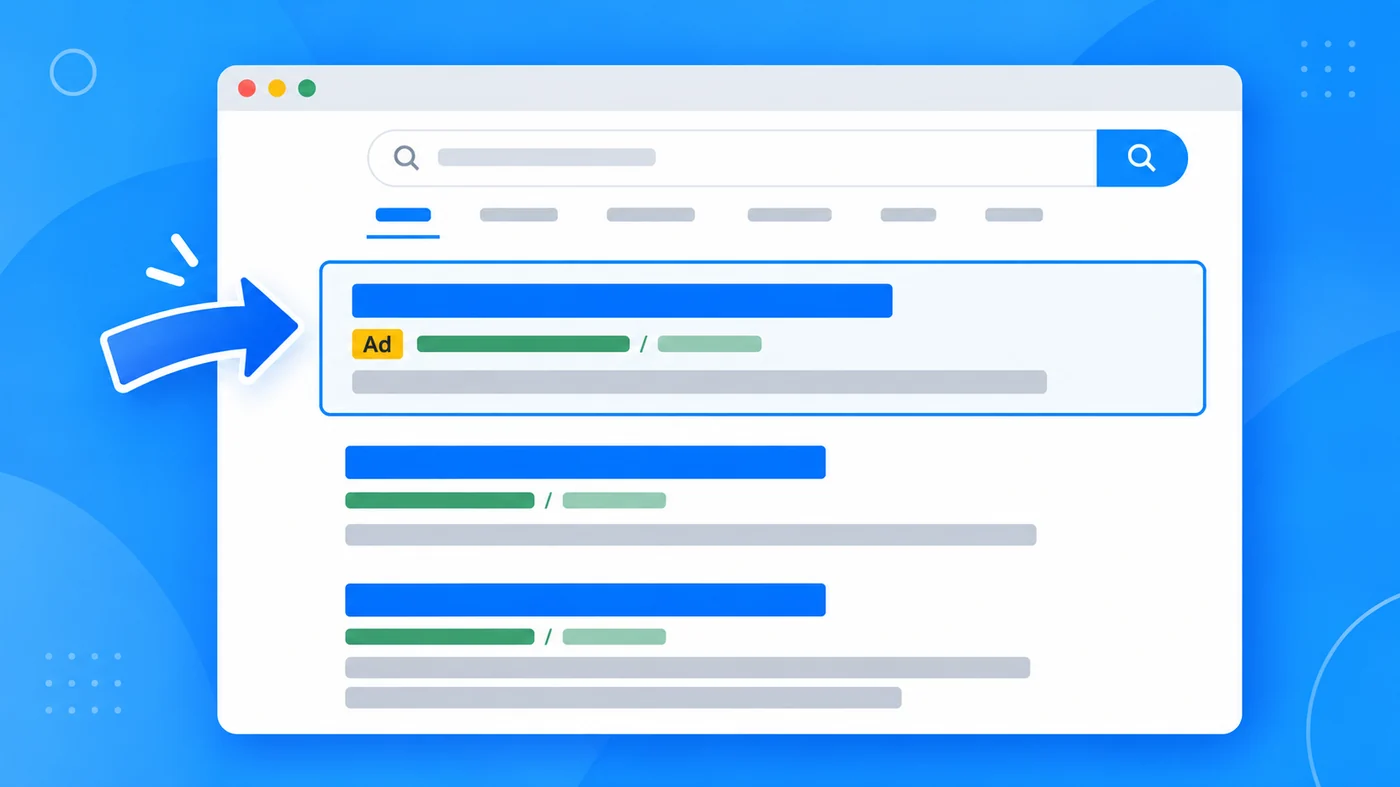 Illustration Of A Google Search Results Page With A Sponsored Ad Labelled Ad Highlighted Above The Organic Listings