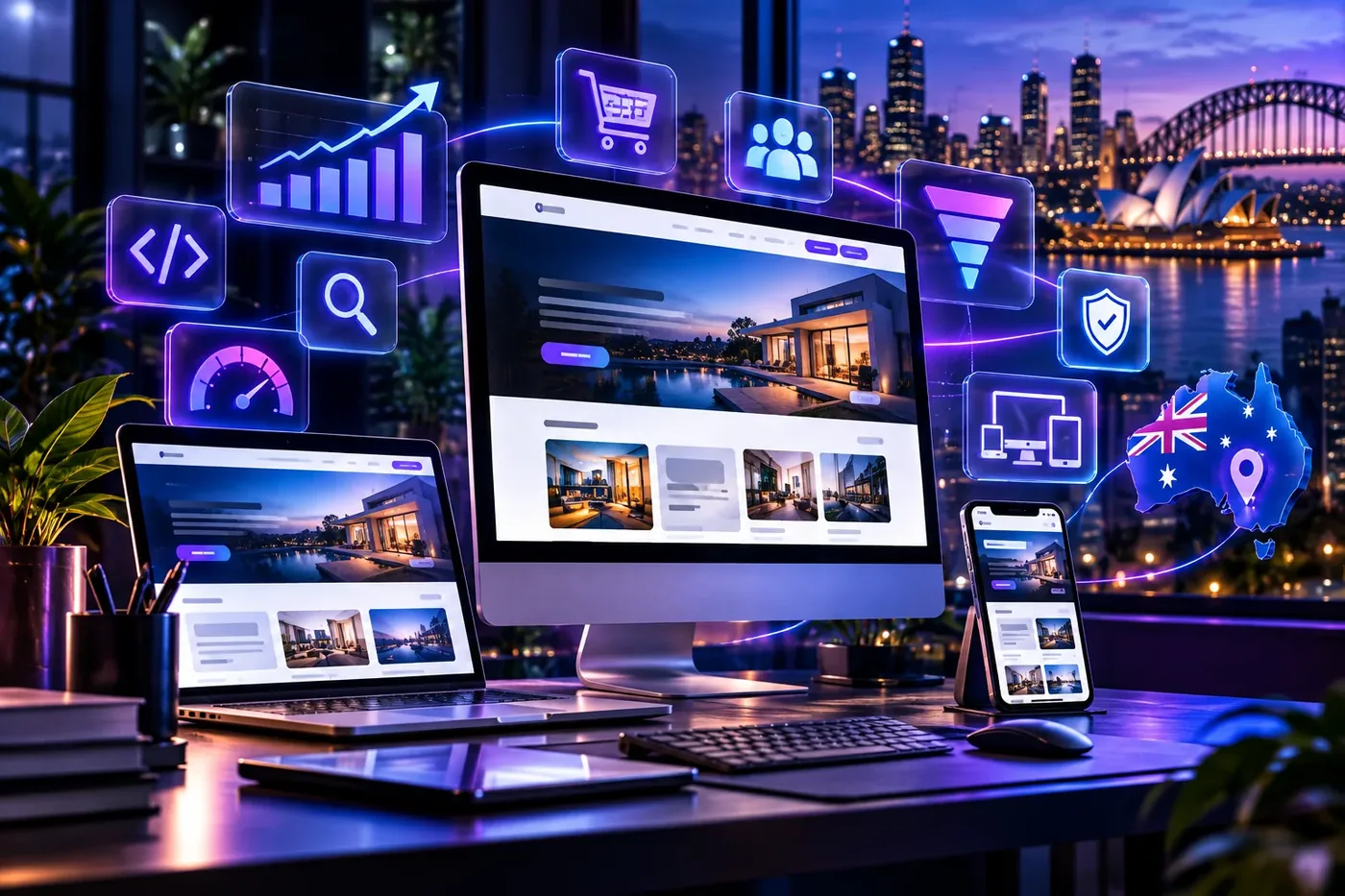 Website Design For Melbourne Small Businesses Shown Across Desktop And Mobile Screens